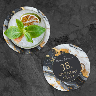 Dessous-de-verre Rond En Papier Noir et or N'importe quel âge Anniversaire