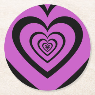 Dessous-de-verre Rond En Papier Noir violet Hypnotique Motif d'amour du coeur