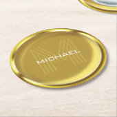 Dessous-de-verre Rond En Papier Nom de la pièce d'or Monogramme initial (Incliné)