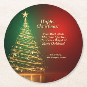Dessous-de-verre Rond En Papier Nom de l'entreprise Message Vert Noël Or (Devant)