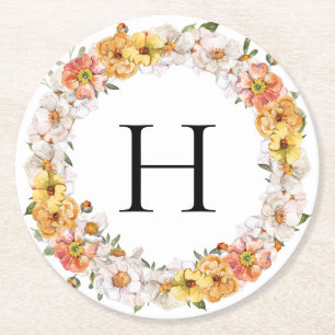 Dessous-de-verre Rond En Papier Nom personnalisé dessous de verre floral initial