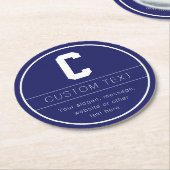 Dessous-de-verre Rond En Papier Nom unique et modèle de monogramme | Bleu marine (Incliné)