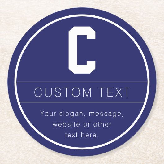 Dessous-de-verre Rond En Papier Nom unique et modèle de monogramme | Bleu marine (Devant)