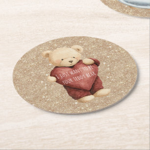 Dessous-de-verre Rond En Papier Nounours rouge cœur paillettes dorées