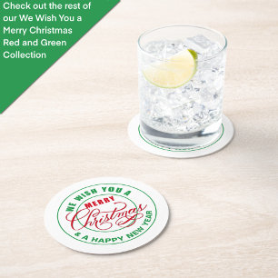 Dessous-de-verre Rond En Papier Nous vous souhaitons un joyeux Noël rouge et vert