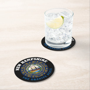 DESSOUS-DE-VERRE ROND EN PAPIER NOUVEAU DRAPEAU D'ÉTAT DE GRANITE HAMPSHIRE