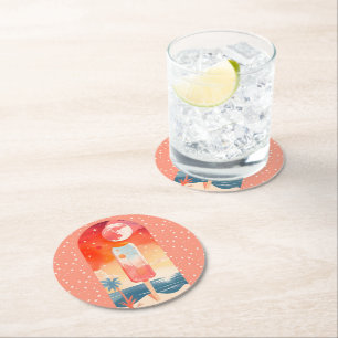 Dessous-de-verre Rond En Papier Nuit tropicale estivale étoilée