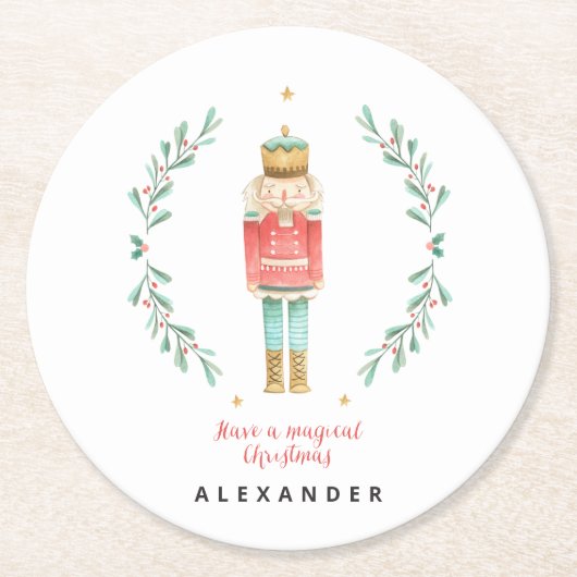Dessous-de-verre Rond En Papier Nutcracker aquarelle botanique joli Noël (Devant)