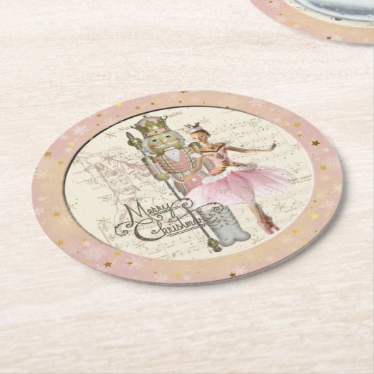 Dessous-de-verre Rond En Papier Nutcracker Suite - Ballerina & Nutcracker Pink (Incliné)