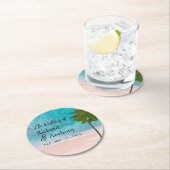Dessous-de-verre Rond En Papier Ocean Beach Palm Tree Mariage (En situation)