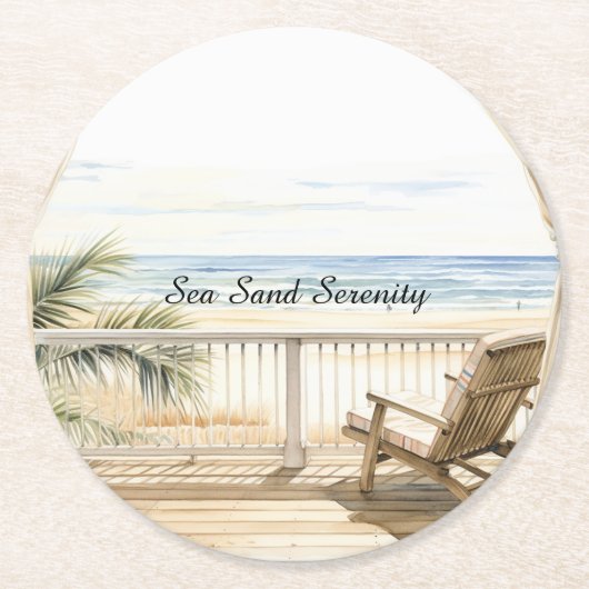 Dessous-de-verre Rond En Papier Ocean View Beach Serenity (Devant)