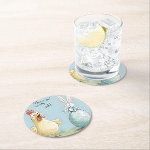 Dessous-de-verre Rond En Papier OEuf de poulet lapin en caricature Amusant Pâques