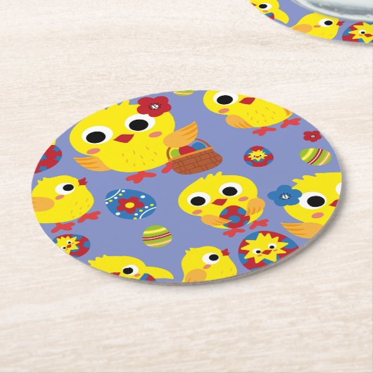 Dessous-de-verre Rond En Papier OEufs de Pâques de Hatch Retro (Incliné)