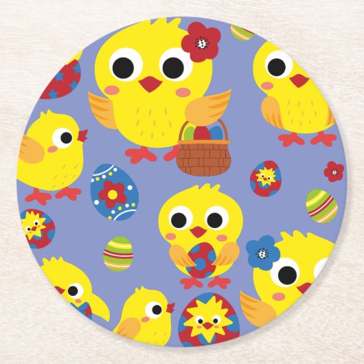 Dessous-de-verre Rond En Papier OEufs de Pâques de Hatch Retro (Devant)