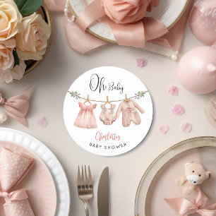 Dessous-de-verre Rond En Papier Oh Baby Fleurs Roses Baby Shower