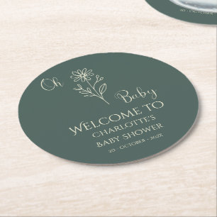 Dessous-de-verre Rond En Papier Oh Baby Minimaliste Baby Shower Fleur Sauvage