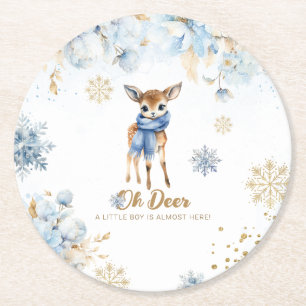 Dessous-de-verre Rond En Papier Oh Deer Winter Baby Boy Douche