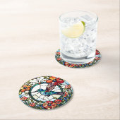 Dessous-de-verre Rond En Papier Oiseau de colibri Faux en verre tendu (En situation)