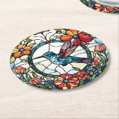 Dessous-de-verre Rond En Papier Oiseau de colibri Faux en verre tendu (Incliné)