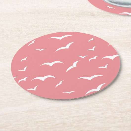 Dessous-de-verre Rond En Papier Oiseau de mer rose et blanc nauséabond (Incliné)