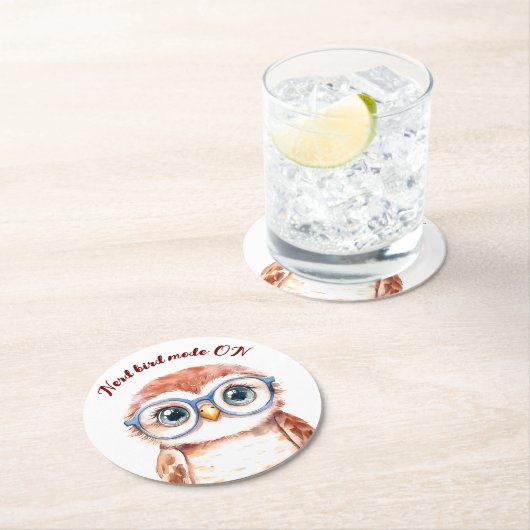 Dessous-de-verre Rond En Papier Oiseau Nerd geek (En situation)