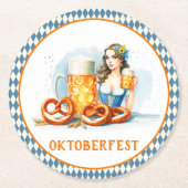 Dessous-de-verre Rond En Papier Oktoberfest Party Avec Bière Et Pretzels ai (Devant)