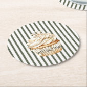 Dessous-de-verre Rond En Papier Olive Cream Stripes Snowflake Cupcake Christmas (Incliné)