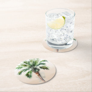 Dessous-de-verre Rond En Papier Ombre tropicale de palmier
