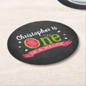 Dessous-de-verre Rond En Papier One In A Melon Chalkboard 1er anniversaire (Incliné)