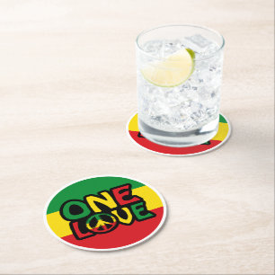 Dessous-de-verre Rond En Papier One Love, Reggae design avec des couleurs reggae