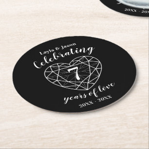 Dessous-de-verre Rond En Papier Onyx noir anniversaire 7 ans personnalisés