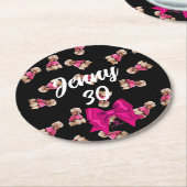 Dessous-de-verre Rond En Papier Oodles of Poodles (Rose on Black) Party (Incliné)