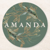 Dessous-de-verre Rond En Papier Or Botanique Eucalyptus Élégant Verdure Moss (Devant)