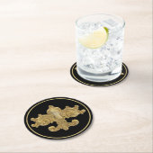 Dessous-de-verre Rond En Papier Or de Fleur De Lis Antique (En situation)