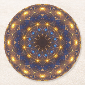 Dessous-de-verre Rond En Papier Or Décoratif Bleu