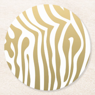 Dessous-de-verre Rond En Papier Or et motif blanc de rayures de zèbre