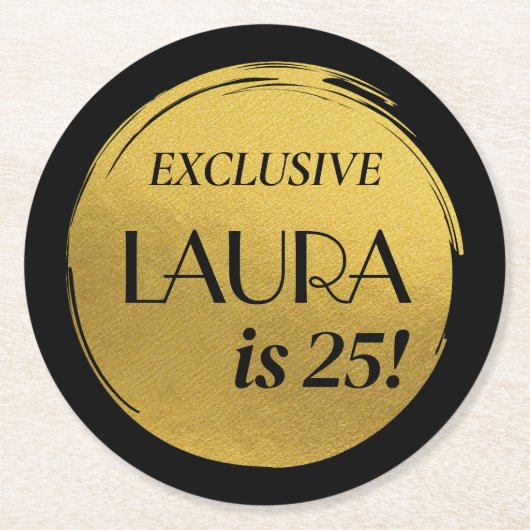 Dessous-de-verre Rond En Papier Or noir moderne d'anniversaire (Devant)