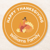 Dessous-de-verre Rond En Papier orange de dinde bon thanksgiving (Devant)