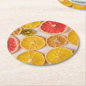 Dessous-de-verre Rond En Papier Oranges coupées Pamplemousse et fruits Motifs Kiwi (Incliné)