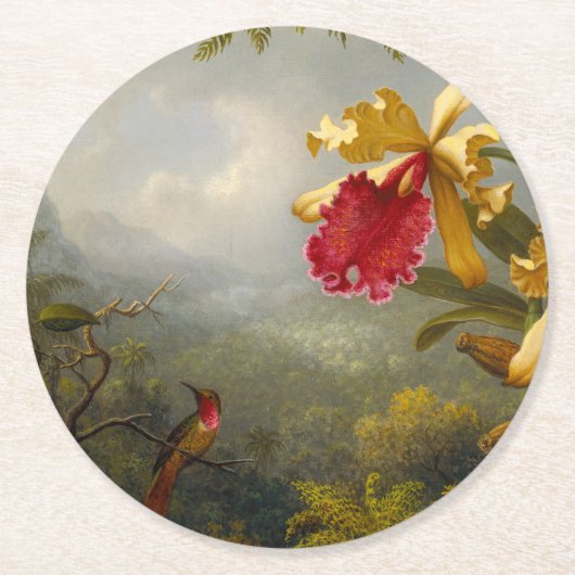 Dessous-de-verre Rond En Papier Orchidées et colibri Heade (Devant)