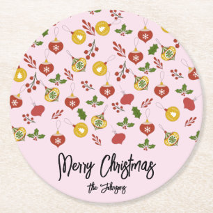 Dessous-de-verre Rond En Papier Ornements de Noël Verdure festive Rose