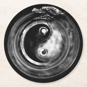 Dessous-de-verre Rond En Papier Ouroboros Yin - Yang