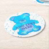 Dessous-de-verre Rond En Papier Ours Bébé Cute En Bleu Texte Personnalisé (Incliné)