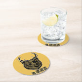 Dessous-de-verre Rond En Papier Ours + Cerf = Bière ? (En situation)