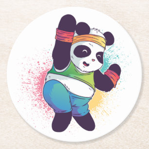 Dessous-de-verre Rond En Papier Ours Panda Faisant Le Dab Danse Fête Prénatale Ann