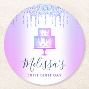 Dessous-de-verre Rond En Papier Paillettes de gâteau violet gouttes glamour fémini
