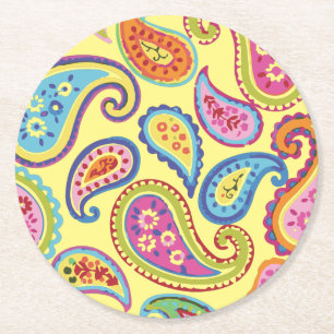 Dessous-de-verre Rond En Papier Paisley Cute Colorful Anniversaire de enfant Party