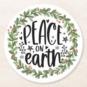 Dessous-de-verre Rond En Papier Paix sur Terre Watercolor Wreath