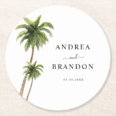 Dessous-de-verre Rond En Papier Palm Tree Tropical Beach Coast Destination Mariage (Devant)