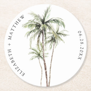 Dessous-de-verre Rond En Papier Palm Tree Tropical   Mariage minimal